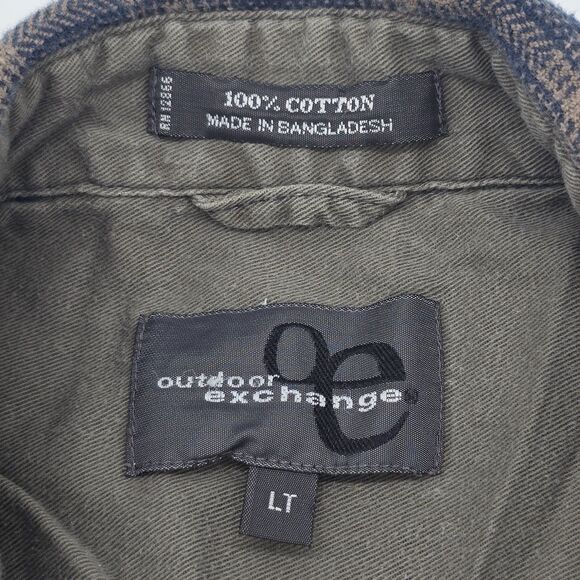 Outdoor Exchange Heavyweight Flannel Shirt Mens LT Dark Blue Plaid Double Pocket - Picture 4 of 6